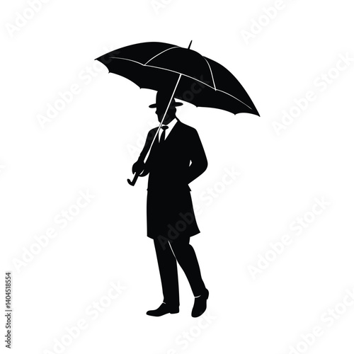 A businessman in a suit holding a black umbrella finds protection from the rain, a concept for safety in business