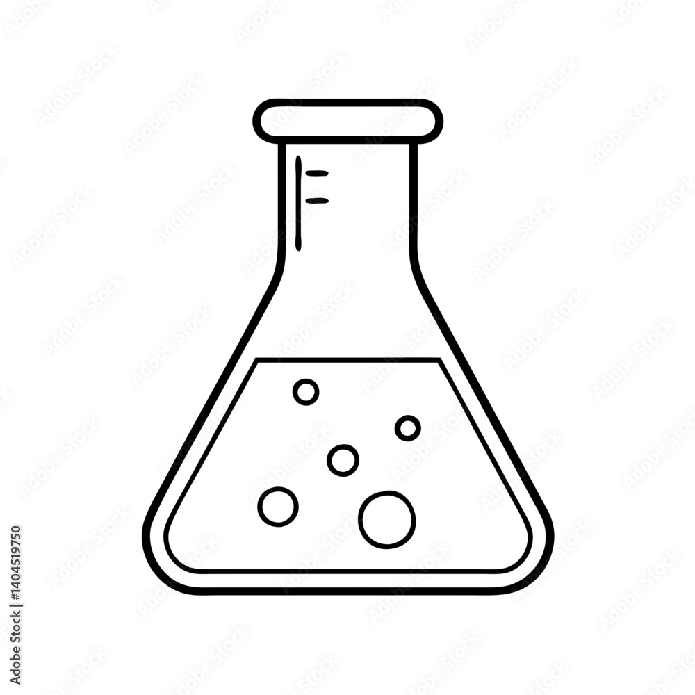 A Simple Line Drawing of a Flask with Bubbles Indicating a Chemical Reaction or Experiment A Simple Line Drawing of a Flask with Bubbles Indicating a Chemical Reaction or Experiment