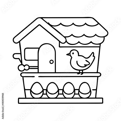 Charming Chicken Coop with Bird and Eggs Illustration