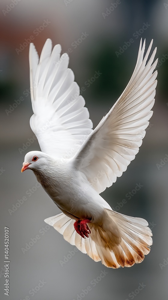 Fototapeta premium White dove in flight, wings spread wide