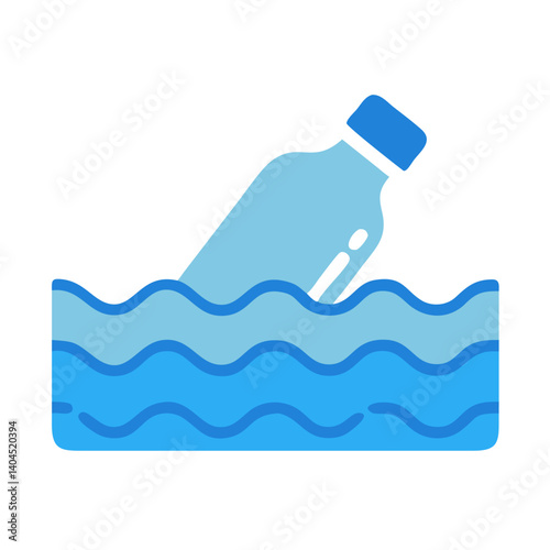 Plastic bottle in ocean, blue icon