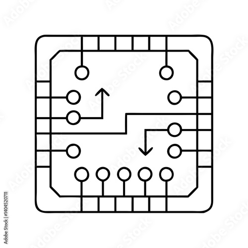 A diagram showing a microchip circuit board with input and output connections data flow