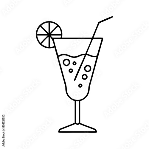 Refreshing Summer Cocktail with Lemon Slice and Straw in Elegant Glass
