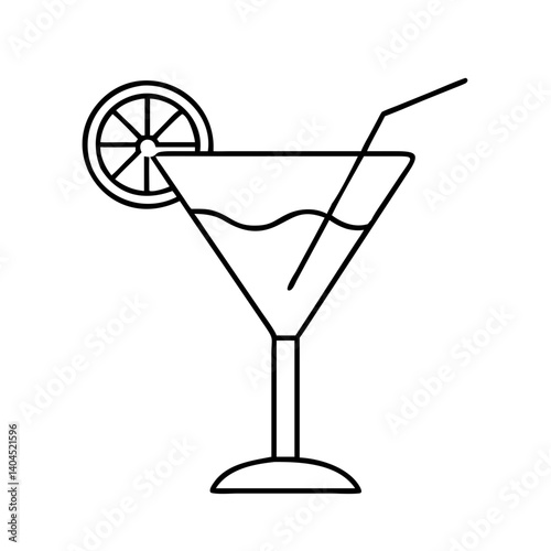 Refreshing Summer Cocktail in a Martini Glass with a Straw and Orange Slice
