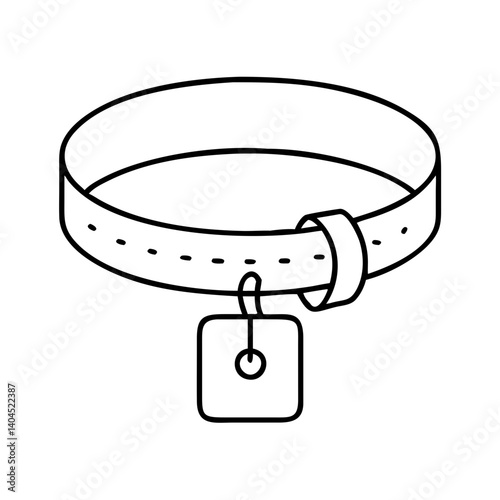 Pet Collar with Attached Identification Tag Simple Line Drawing Illustration
