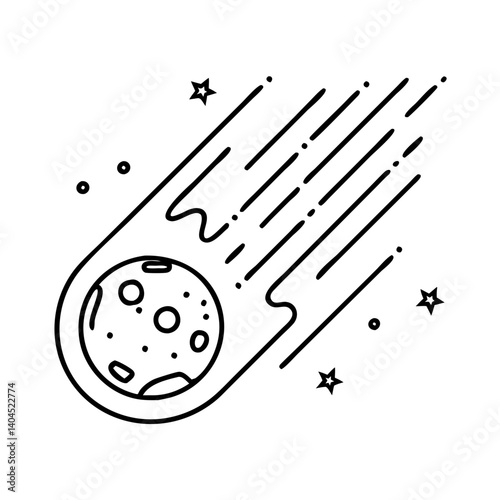 Celestial Body Falling Through Space A Line Art Illustration of a Meteoroid Comet or Asteroid