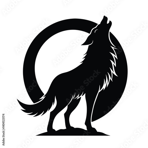 Vector wild animal illustration set features a black silhouette of a lion and a wolf, embodying nature's powerful mammals