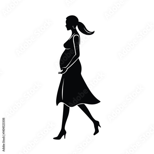 A silhouette of a glamorous woman in a long black dress exudes elegance and sensuality while posing in a studio