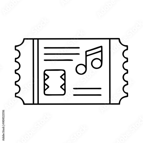 A Simple Line Drawing of a Concert Ticket Stub Featuring a Musical Note and a Film Reel