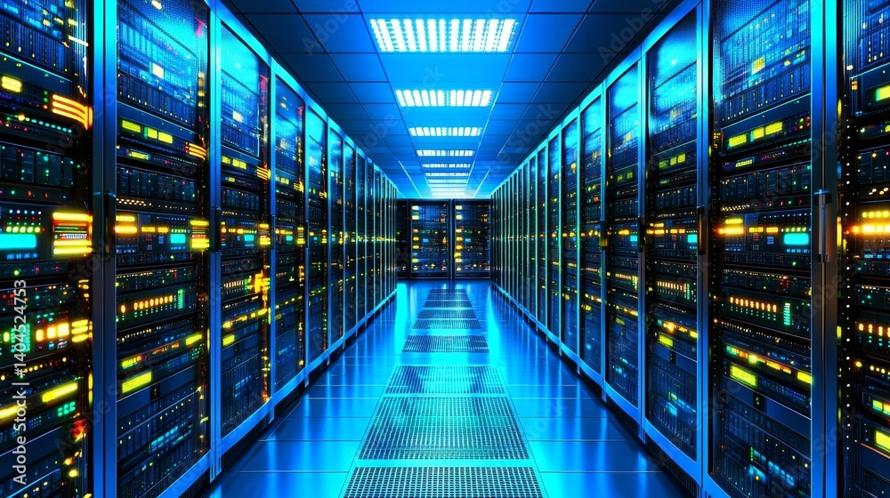 Obraz premium Cutting-edge data center hardware showcasing modern infrastructure.