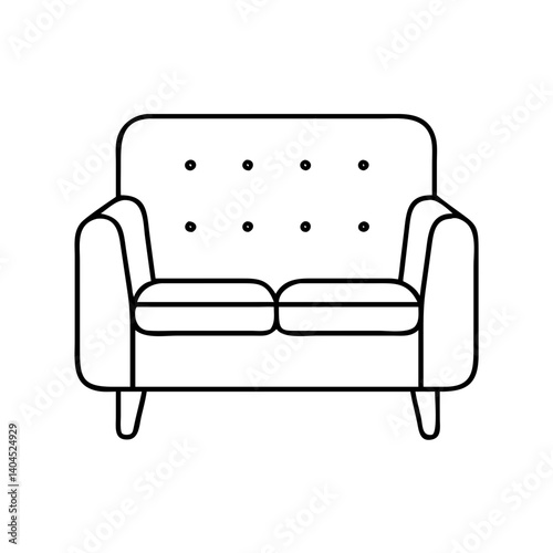 Simple Line Drawing of a Two Seater Button Tufted Sofa Couch