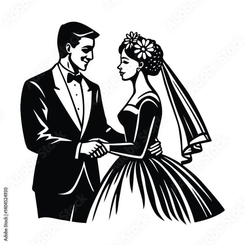 A loving bride and groom, a happy couple in wedding attire, celebrate their marriage ceremony with romance and joy