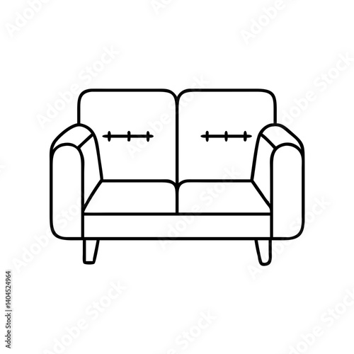 Simple Line Drawing of a Two Seater Sofa with Button Tufting and Wooden Legs