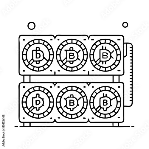 Bitcoin Mining Rig Illustration Six GPU Cryptocurrency Hardware System Digital Currency Blockchain Technology