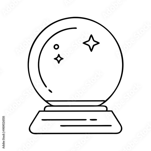 Line art drawing of a snow globe with stars inside a glass ball on a base