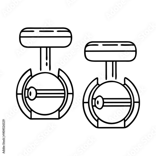 Line drawing of two futuristic transportation devices or robots with circular bases and top control panels