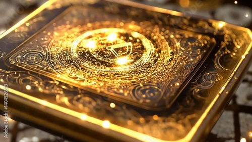 Golden Enchanting Relic: Mystical Square Glowing with Ancient Symbols