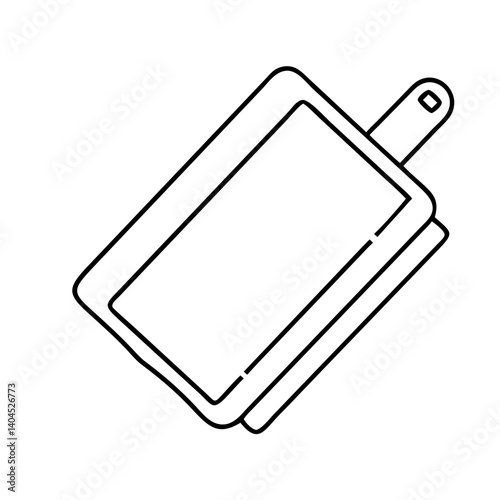 A Line Drawing of a Rectangular Cutting Board with a Handle