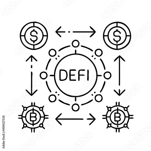 Decentralized Finance DEFI System Crypto Currency Exchange Network Bitcoin Dollar Tokens