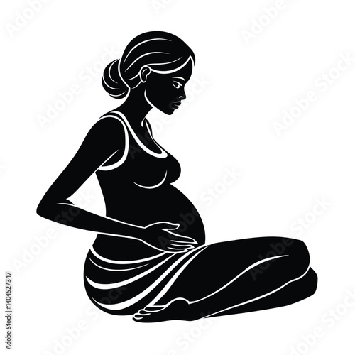 A vector illustration shows a silhouette of a woman in a yoga pose, suggesting fitness and relaxation