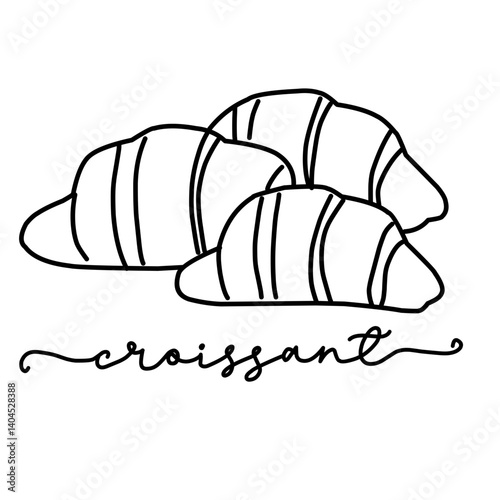 Croissant Logo vector word.Black and white bakery illustration.Croissant signboard icon