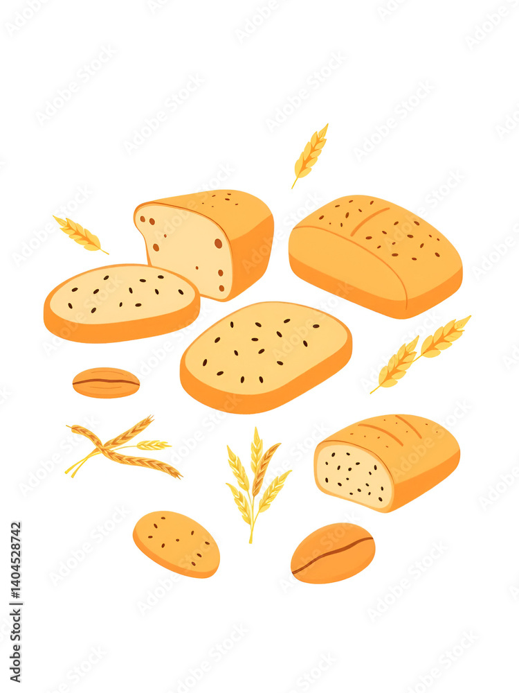 Fresh baked grain bread set. Vector flat cartoon illustration. Bakery design elements, isolated on white background. Fresh baked grain bread set. Vector flat cartoon illustration. Bakery design elements, isolated on white background.