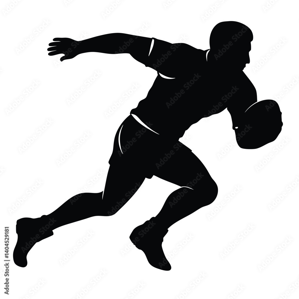 Obraz premium Black Silhouette of Rugby Player Running with Ball Isolated on Transparent Background