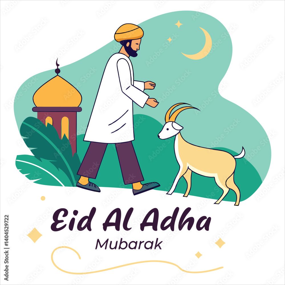 Fototapeta premium eid al adha mubarak Arabic man with goat. abstract vector illustration design