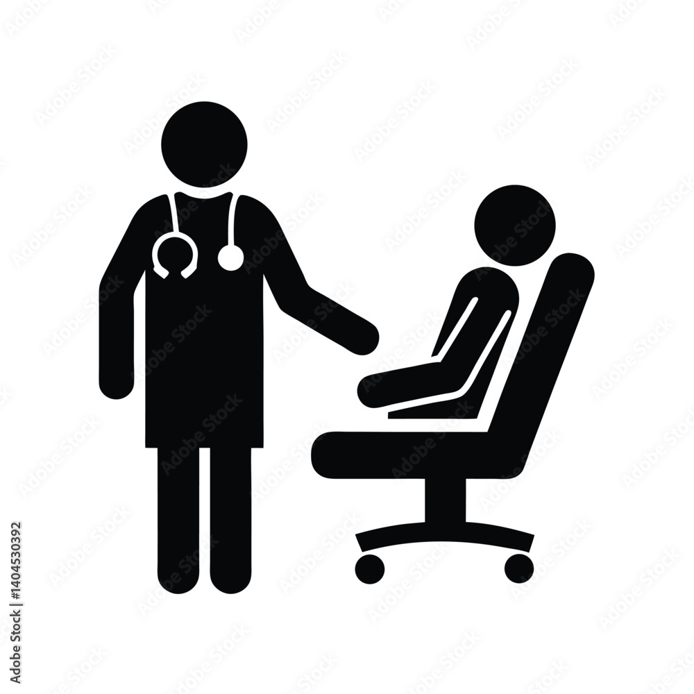 Silhouette Doctor with Stethoscope with Patient Sitting on Chair Icon