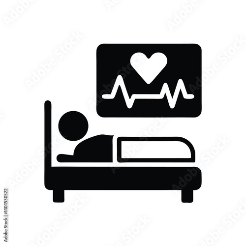 Silhouette Patient in Bed with Heart Rate Monitor on Transparent Background