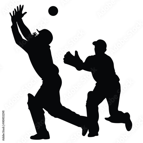 Catching Cricket Ball Black Silhouette, Cricketer Action, Sportsman in Action on White