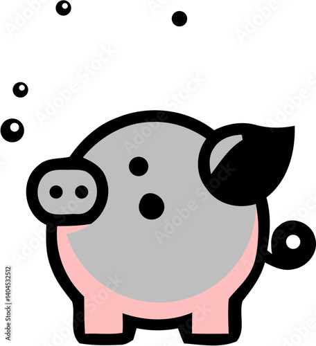 ute Cartoon Pig Vector Icon – Playful Farm Animal in Minimalist Style, Adorable vector pig illustration in flat style, perfect for children’s design, farm icons, or playful branding