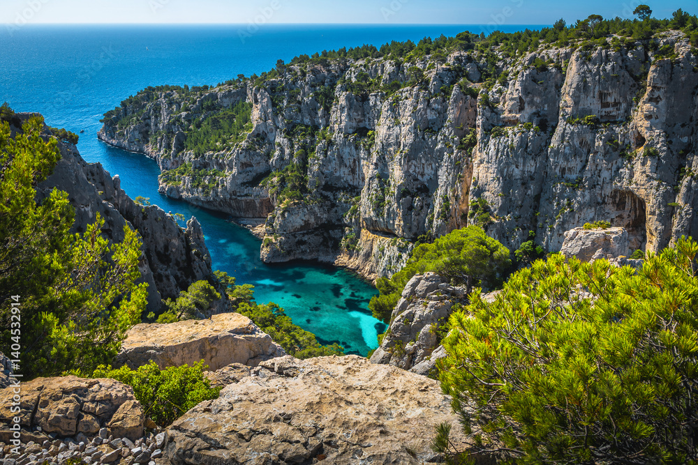 Deep Calanque d en Vau bay view, Cassis, Marseille, France