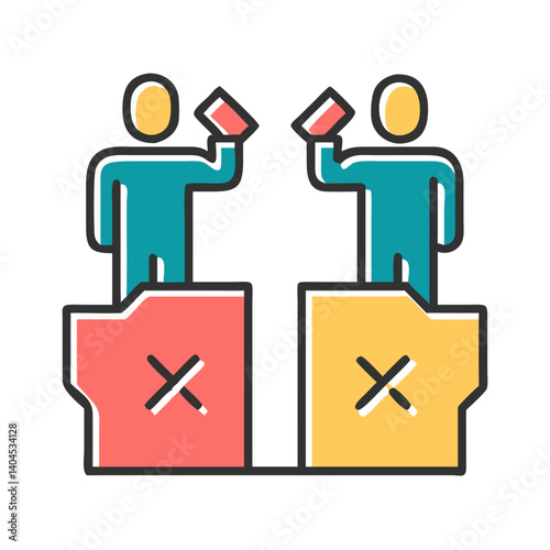 Voting icon with figures casting ballots. Use for election websites, political blogs, and civic engagement materials.