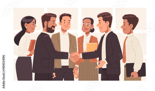 Business team shaking hands in an office setting. Business meeting