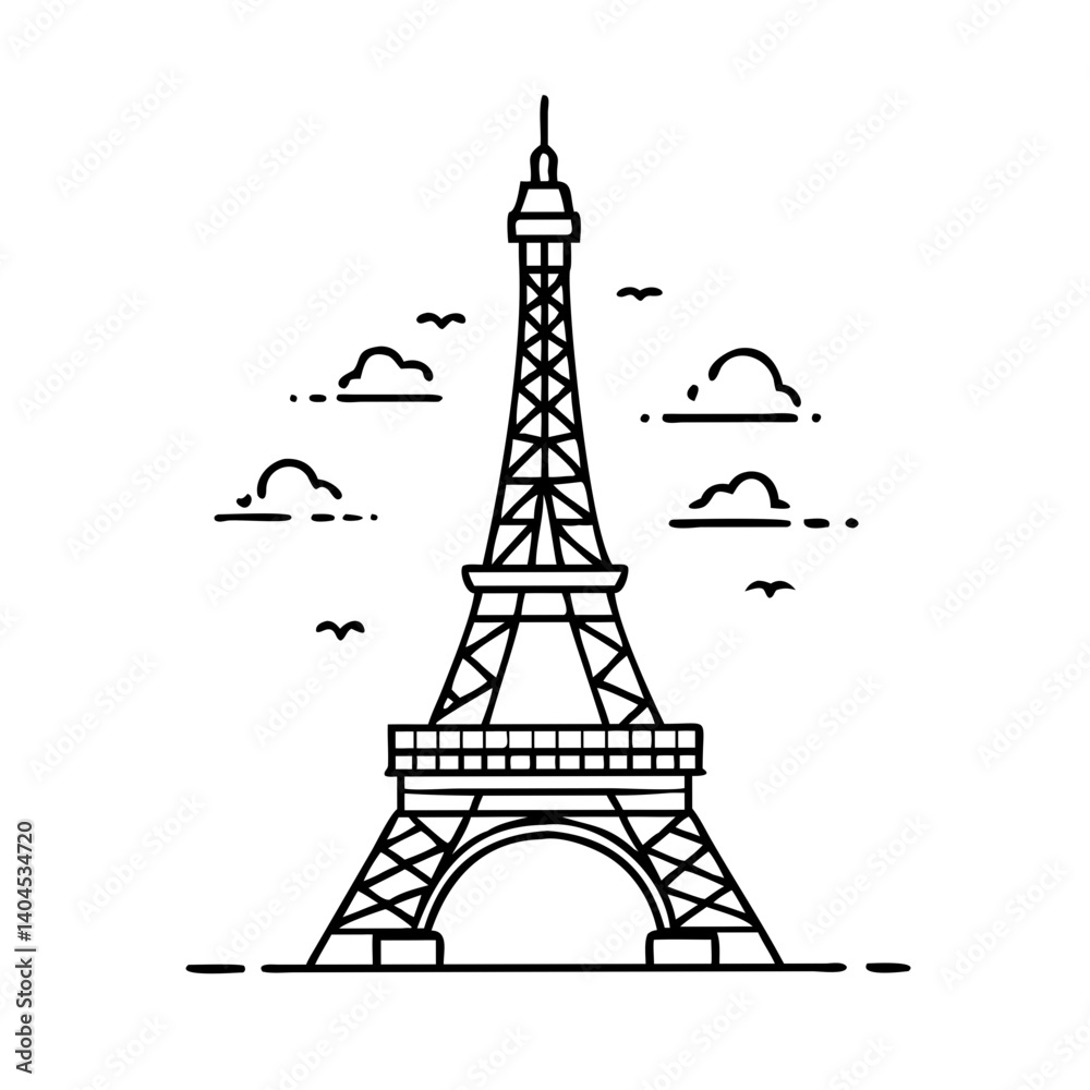 Fototapeta premium eiffel tower icon, eiffel tower line art - simple line art of eiffel tower, perfect for eiffel tower logos and icons