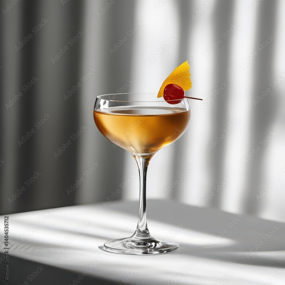 High-style drink with minimal garnish, product shoot style on clean white