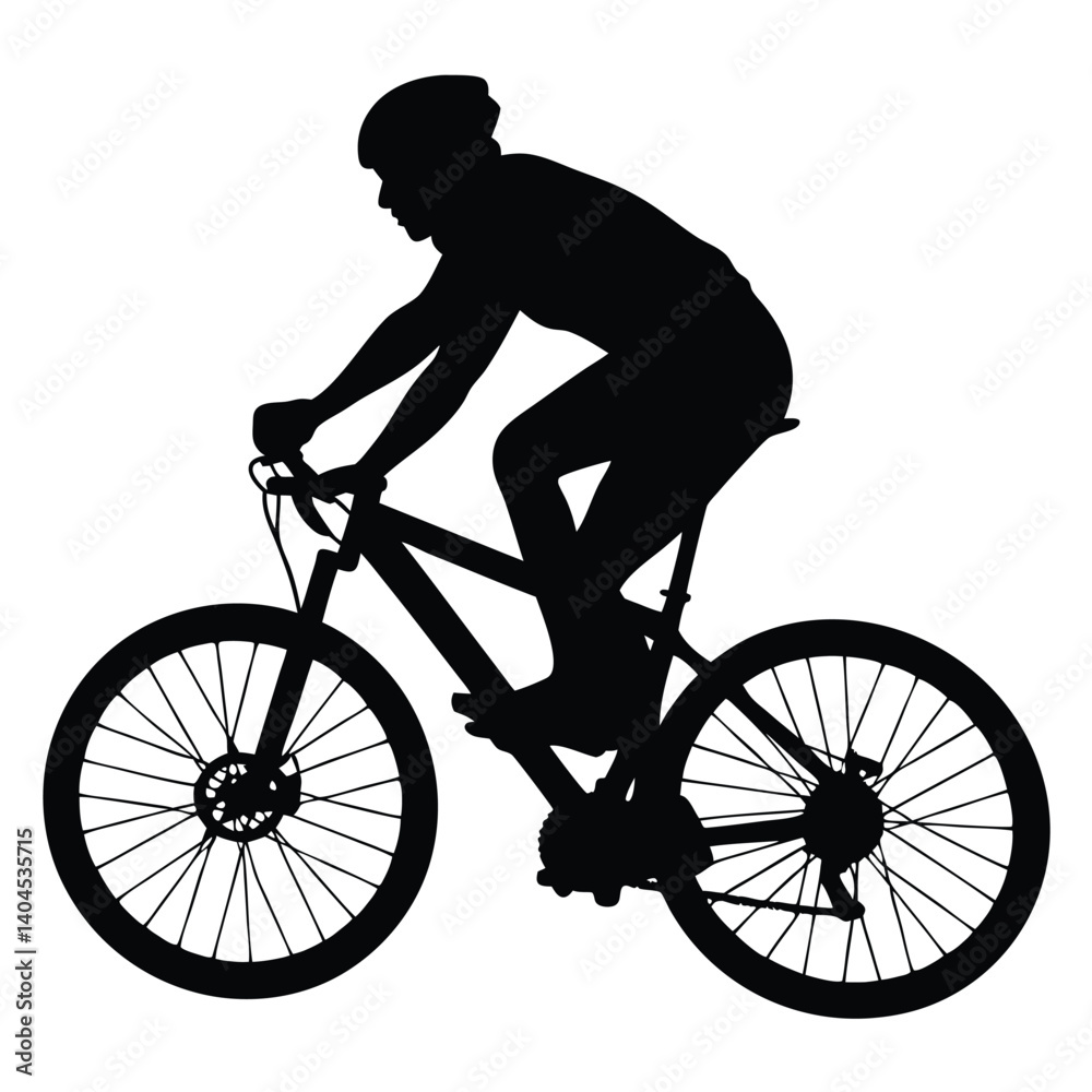 Naklejka premium Cyclist Silhouette with Helmet Riding Bicycle with Transparent Background