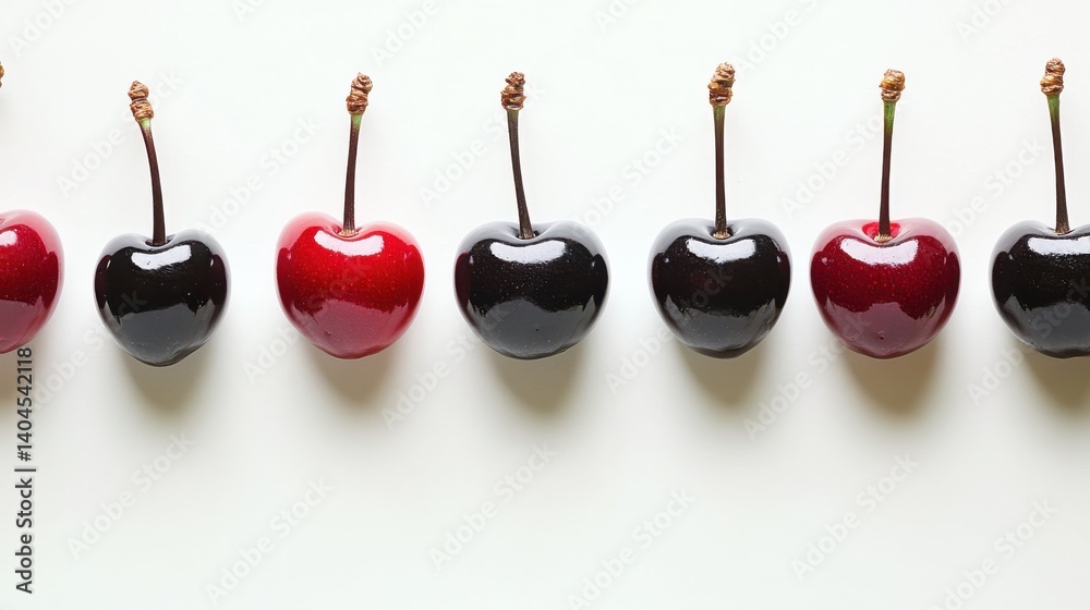 Colorful Candied Cherries Displayed in a Line on a Light Background Colorful Candied Cherries Displayed in a Line on a Light Background