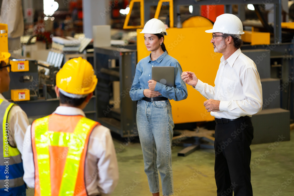 Morning Brief meeting. Professional supervisor engineers assignmenting discussion together before start working In morning meeting. metal sheet profiling factory. Industrial production Morning Brief meeting. Professional supervisor engineers assignmenting discussion together before start working In morning meeting. metal sheet profiling factory. Industrial production