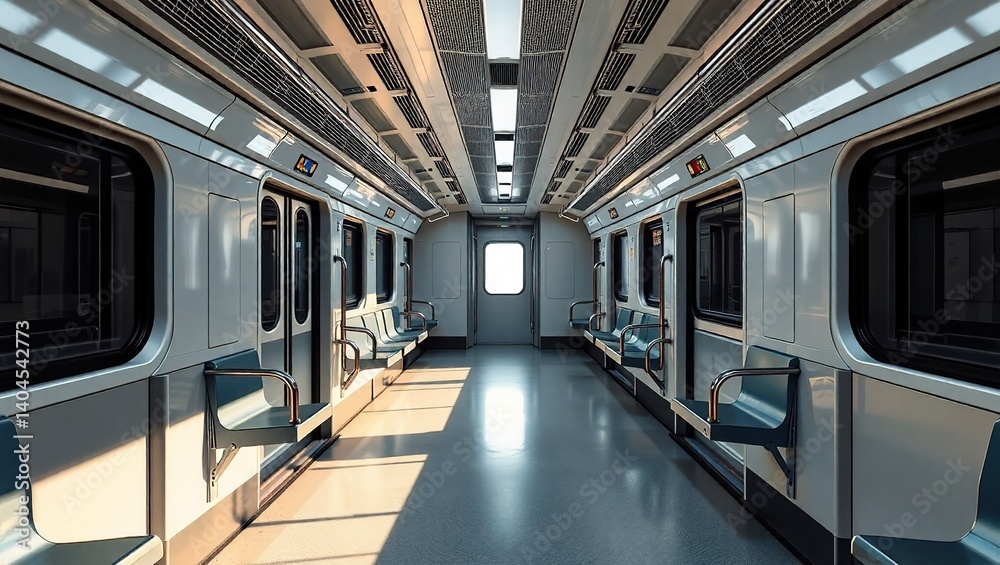 Fototapeta premium Empty Train Car Interior, Ready for Passengers