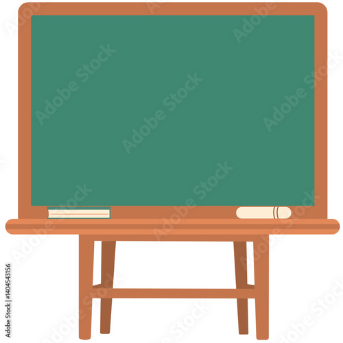 Flat vector illustration of a green chalkboard with eraser. Ideal for educational design, school materials, classroom visuals, teaching resources, and academic or study-related projects.