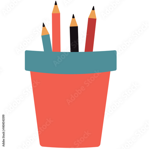 Colorful cartoon illustration of five colored pencils. Ideal for school, art, education, or creative projects. Flat vector style with vibrant colors and playful design elements.