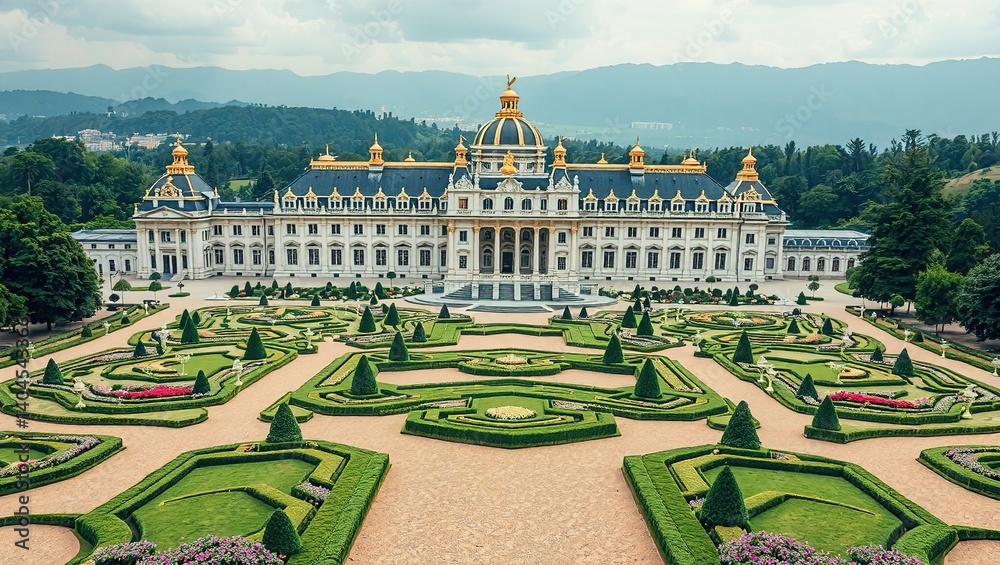 Fototapeta premium Majestic Palace Architecture with Lush Gardens
