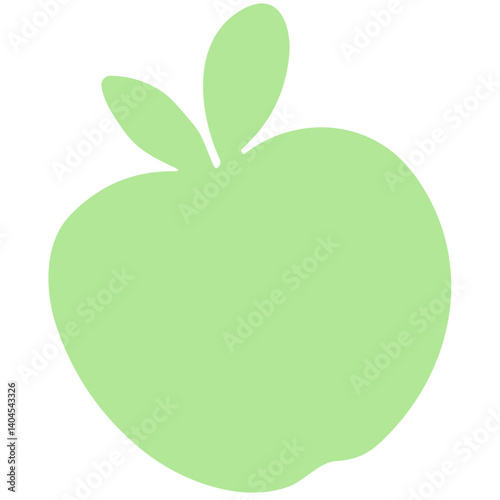 A cute green apple illustration with green leaves in flat cartoon style. Ideal for food icons, children’s design, healthy lifestyle visuals, or organic fruit concepts.