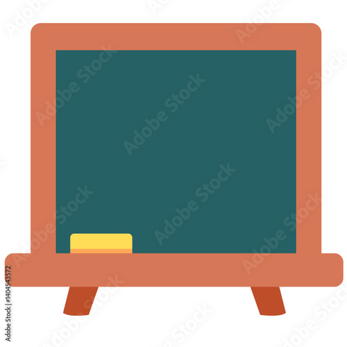 Flat vector illustration of a green chalkboard with eraser. Ideal for educational design, school materials, classroom visuals, teaching resources, and academic or study-related projects.