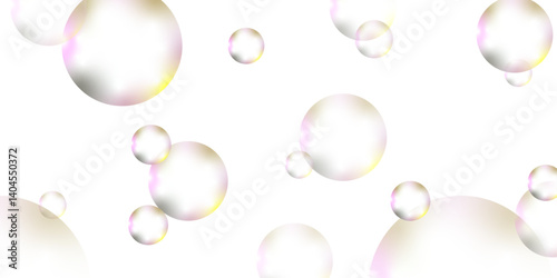 gradian bubbles. Abstract, white transparent and soap bubbles floating in the air. Design soap bubbles on a white background. with circles. Banner pattern with copy space illustration.
