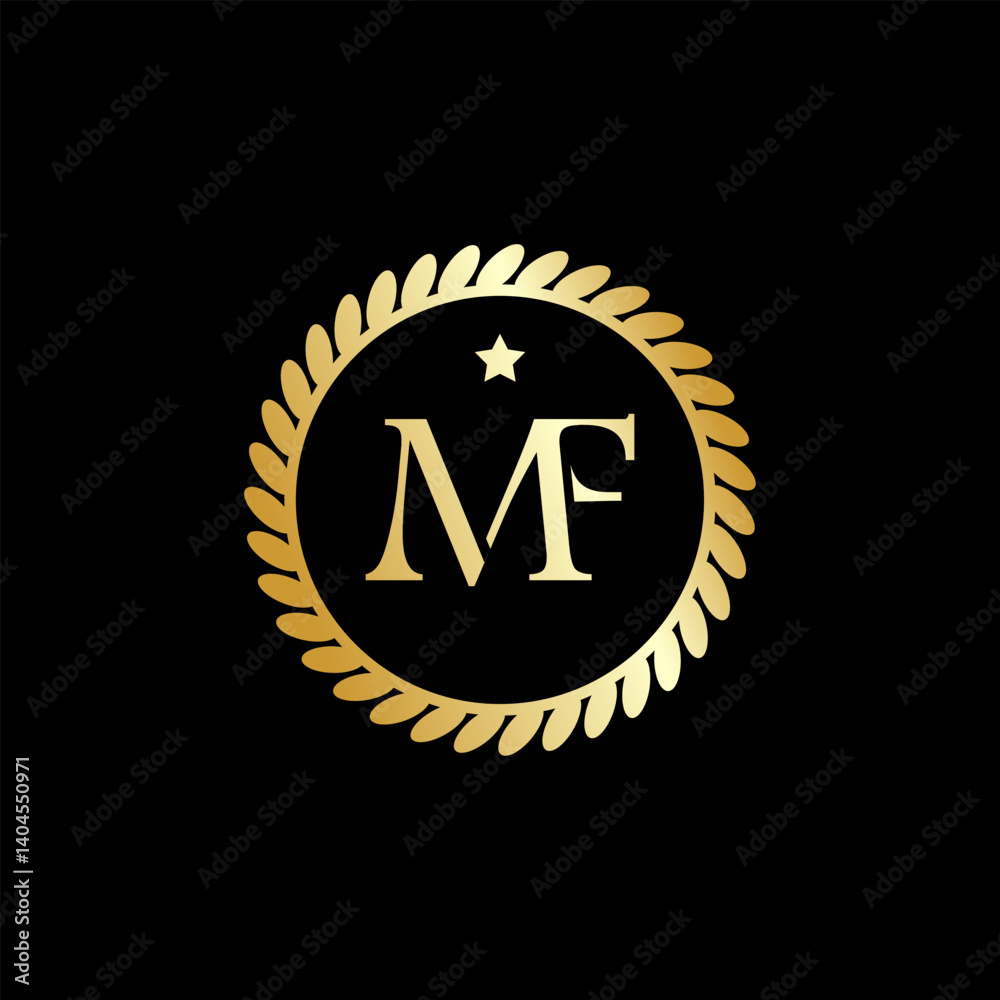 Fototapeta premium Gold MF Monogram Logo with Stars and Circular Frame