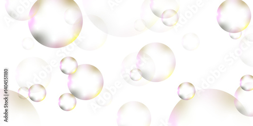 gradian bubbles. Abstract, white transparent and soap bubbles floating in the air. Design soap bubbles on a white background. with circles. Banner pattern with copy space illustration.