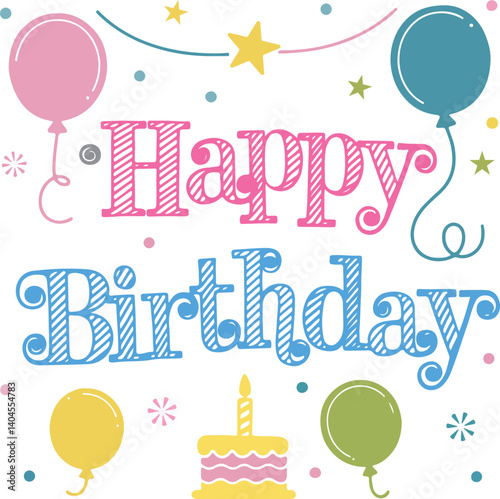 Happy Birthday clipart icon set vector on white background.